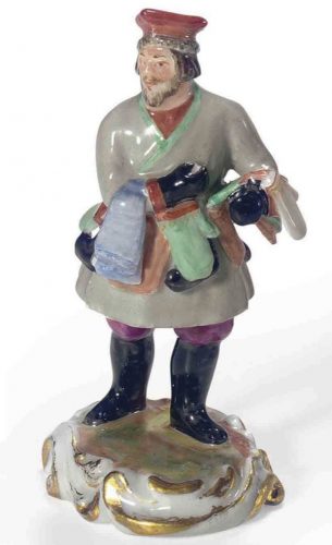 Russian Imperial Porcelain Factory miniature figurine of Gloves Seller. 1840s