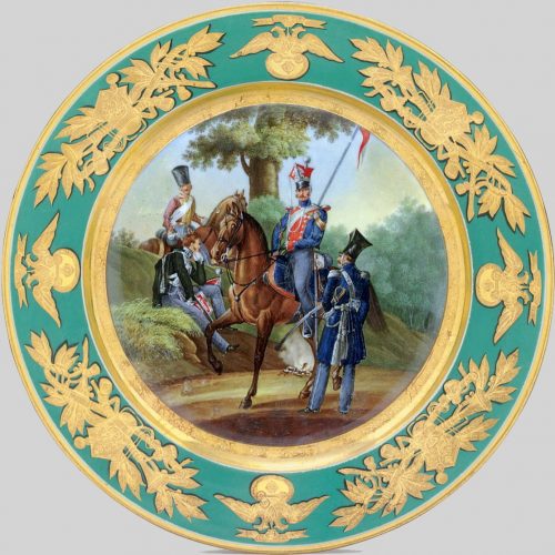 Russian Imperial Porcelain military plate Lancers (Uhlans)