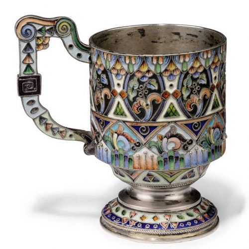 Russian Cloisonne Silver Enamel Tea Glass Holder by 26th Artel