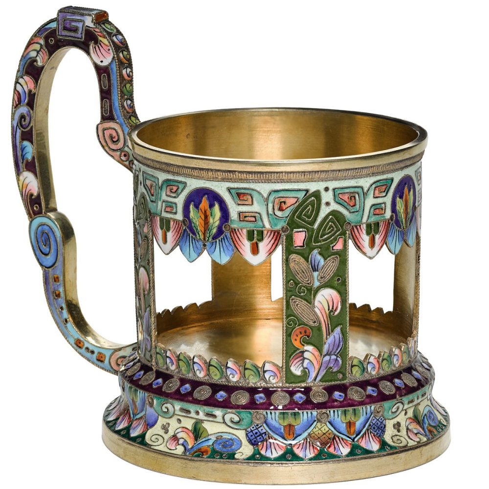 Russian Cloisonné Silver Enamel Tea Glass Holder by 6th Artel