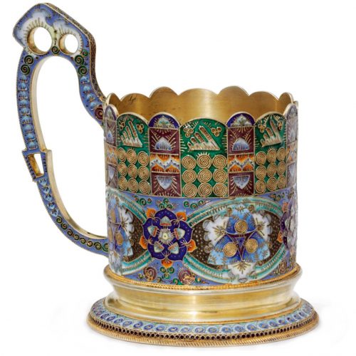 Russian Cloisonné Silver Enamel Tea Glass Holder by 11th Artel. Art Nouveau style