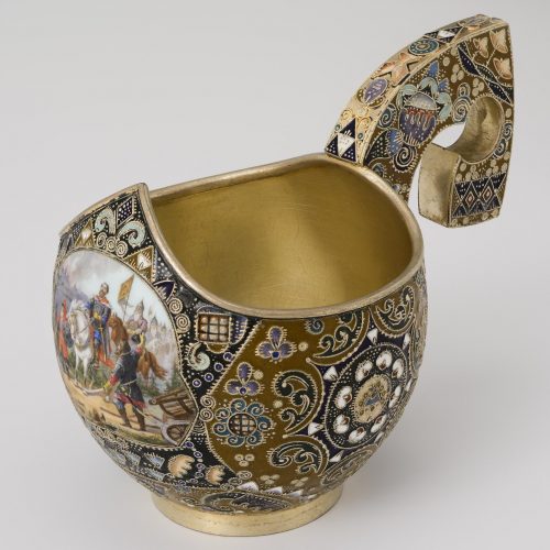 Russian Silver Enamel Kovsh By Fedor Ruckert 40