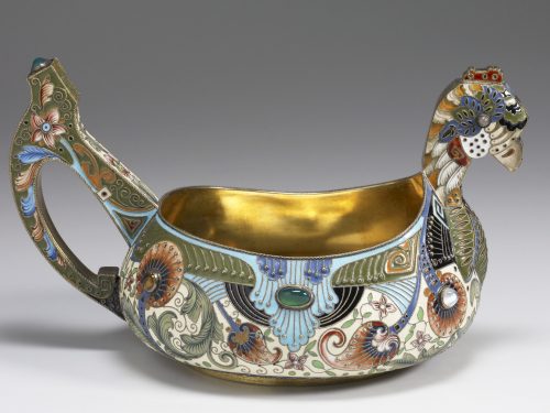 Russian Silver Enamel Kovsh Ovchinnikov 01
