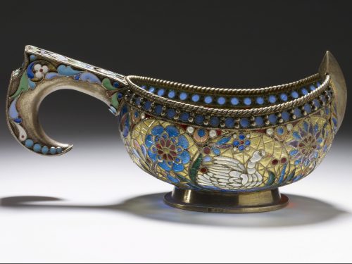 Russian Silver Enamel Kovsh Ovchinnikov 04swan