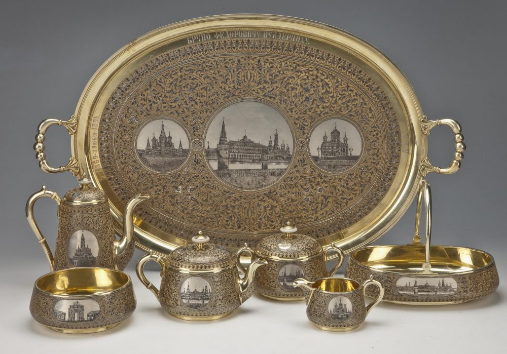 Russian Silver Nielo Tea Set Ovchinnikov Kremlin 1