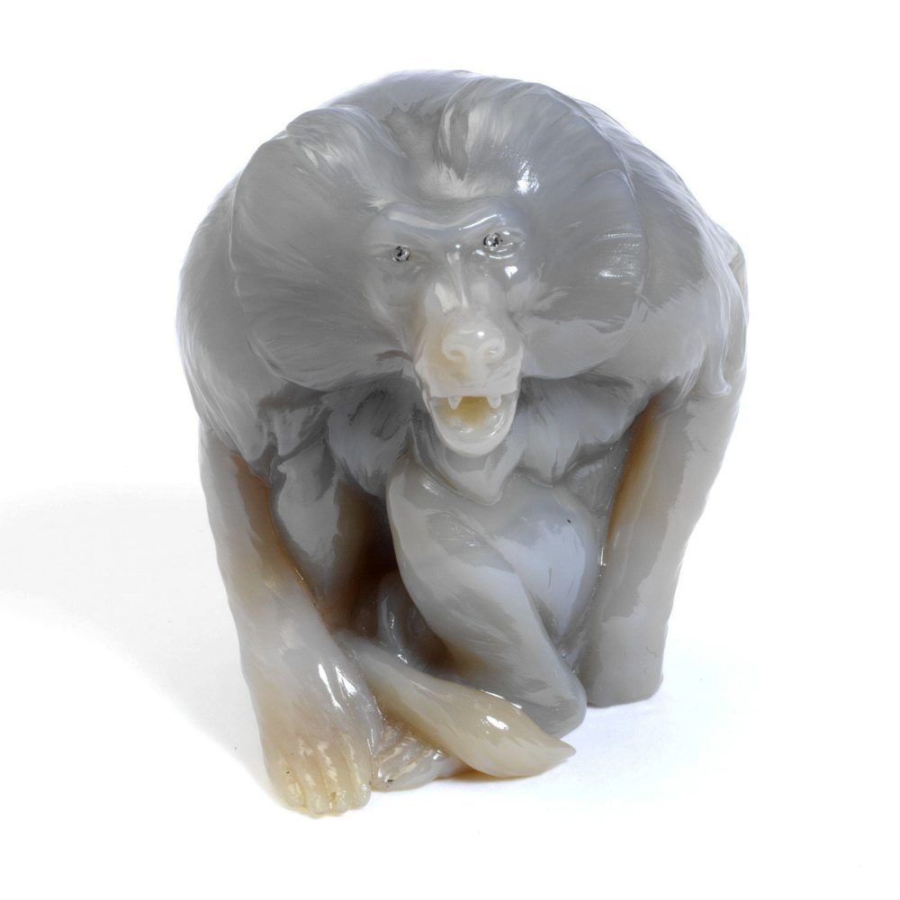 Faberge figurine of baboon. Chalcedony