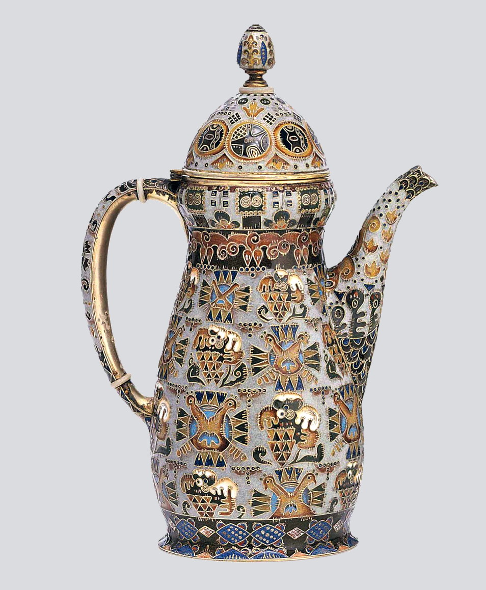 Fedor Rucker coffee pot. Art Nouveau. Russian silver enamel