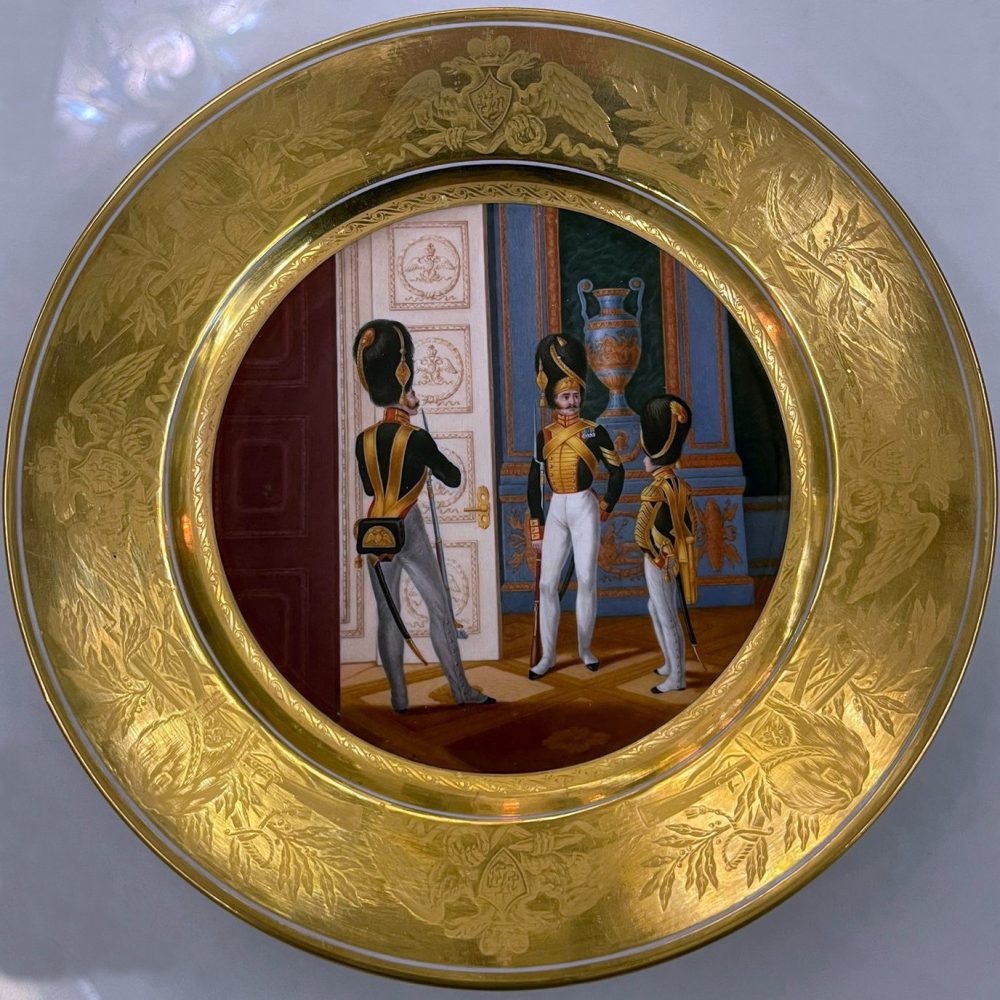 Russian Imperial Porcelain Military Plate depicting Palace Grenadiers