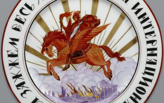 Soviet Propaganda Porcelain Plate "Red Rider" by Golenkina