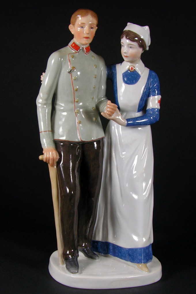 Meissen wounded soldier and a nurse. Model number E248