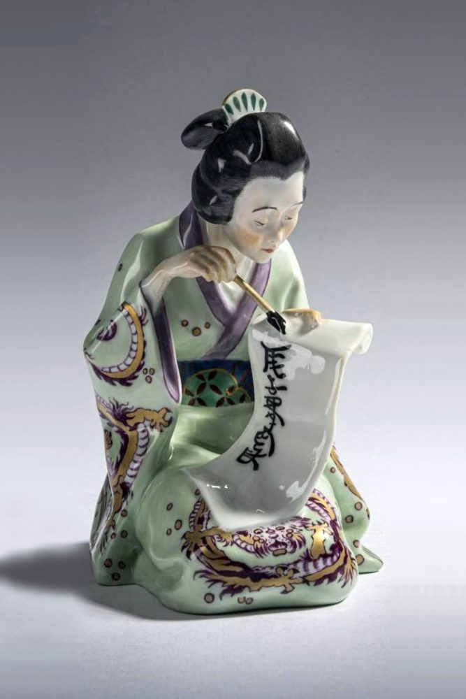 Meissen figure of Japanese Woman writing. Model number D273 by Alfred Konig
