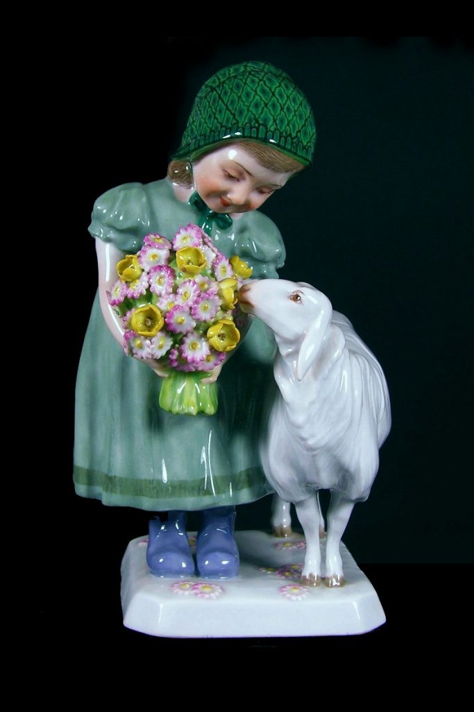 Meissen Girl with Sheep. Figural group. Model Z134 by Max Bochmann