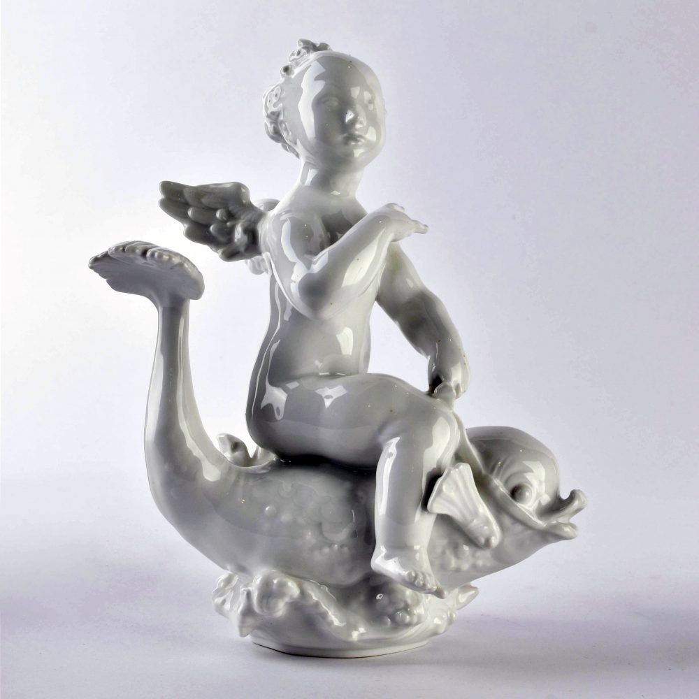 Kpm Figure Putto On Dolphin Scheurich