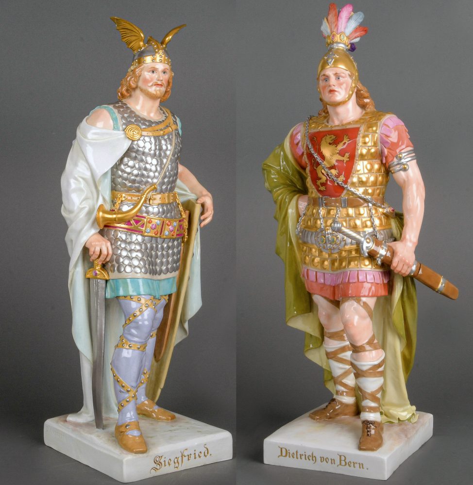 Large Meissen figures of Dietrich von Bern and Siegfried. Model number M181 and M182