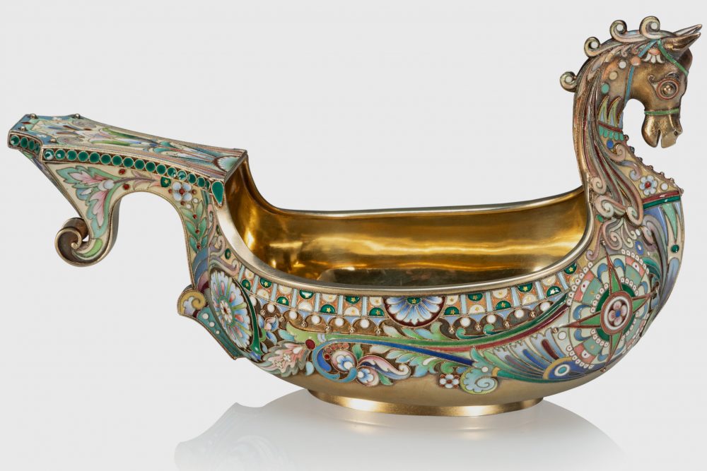 Russian Silver Enamel Kovsh Ovchinnikov 34 Horse