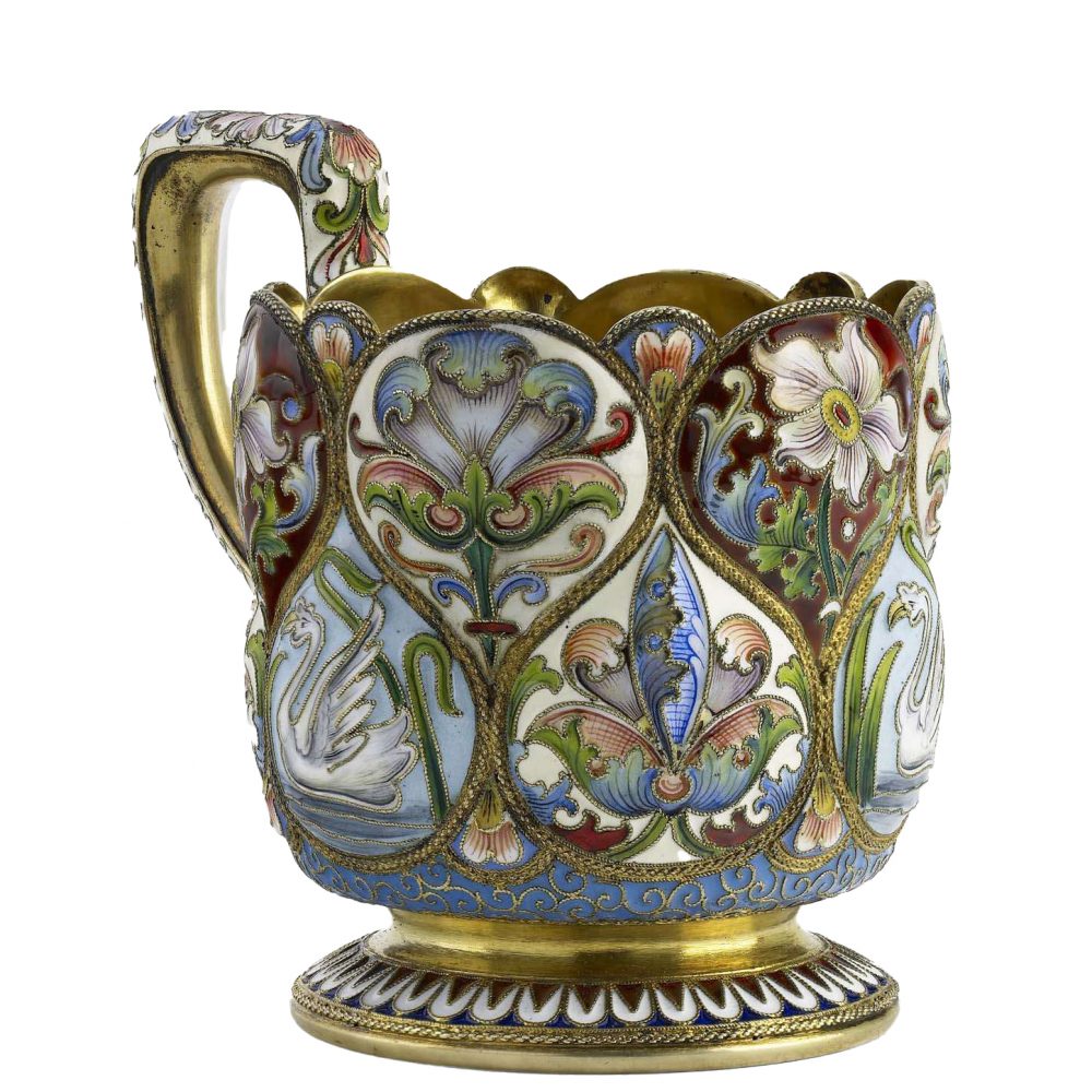 Russian Cloisonne Silver Enamel Tea Glass Holder by Nikolai Alekseev