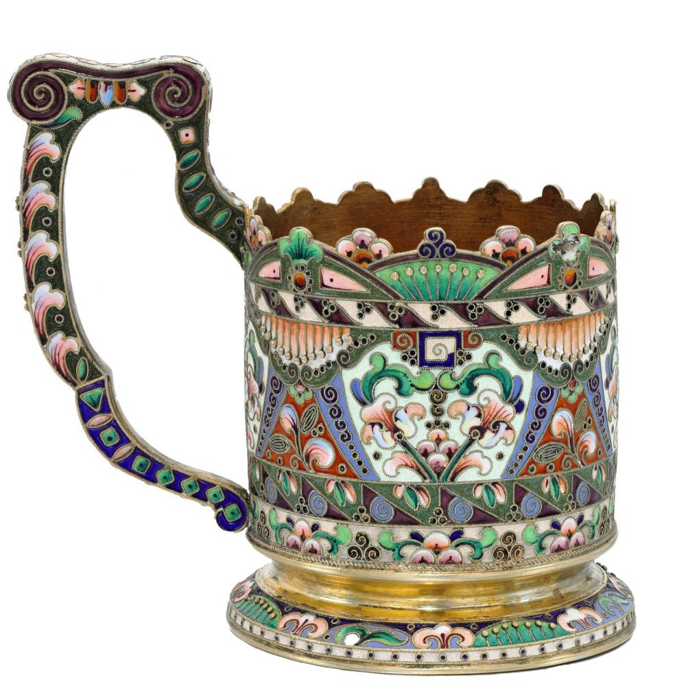 Russian Cloisonné Silver Enamel Tea Glass Holder by 26th Artel