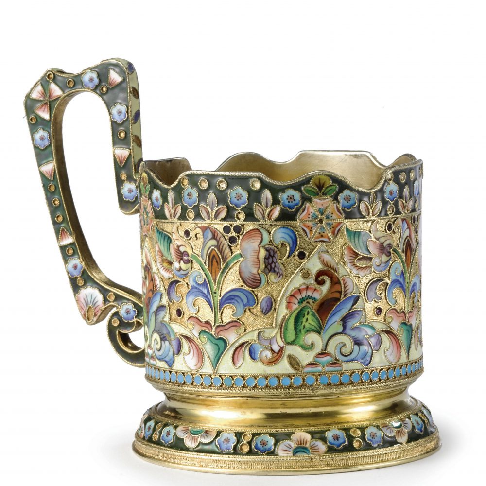 Russian Cloisonne Silver Enamel Tea Glass Holder Grigory Sbitnev 1