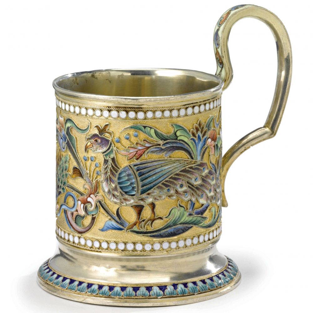 Russian Cloisonne Silver Enamel Tea Glass Holder Ovchinnikov 3
