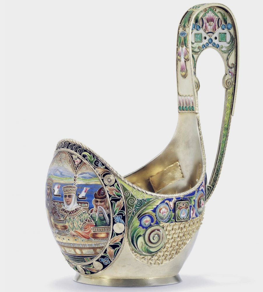 Russian Silver Enamel Kurlukov Kovsh 40l