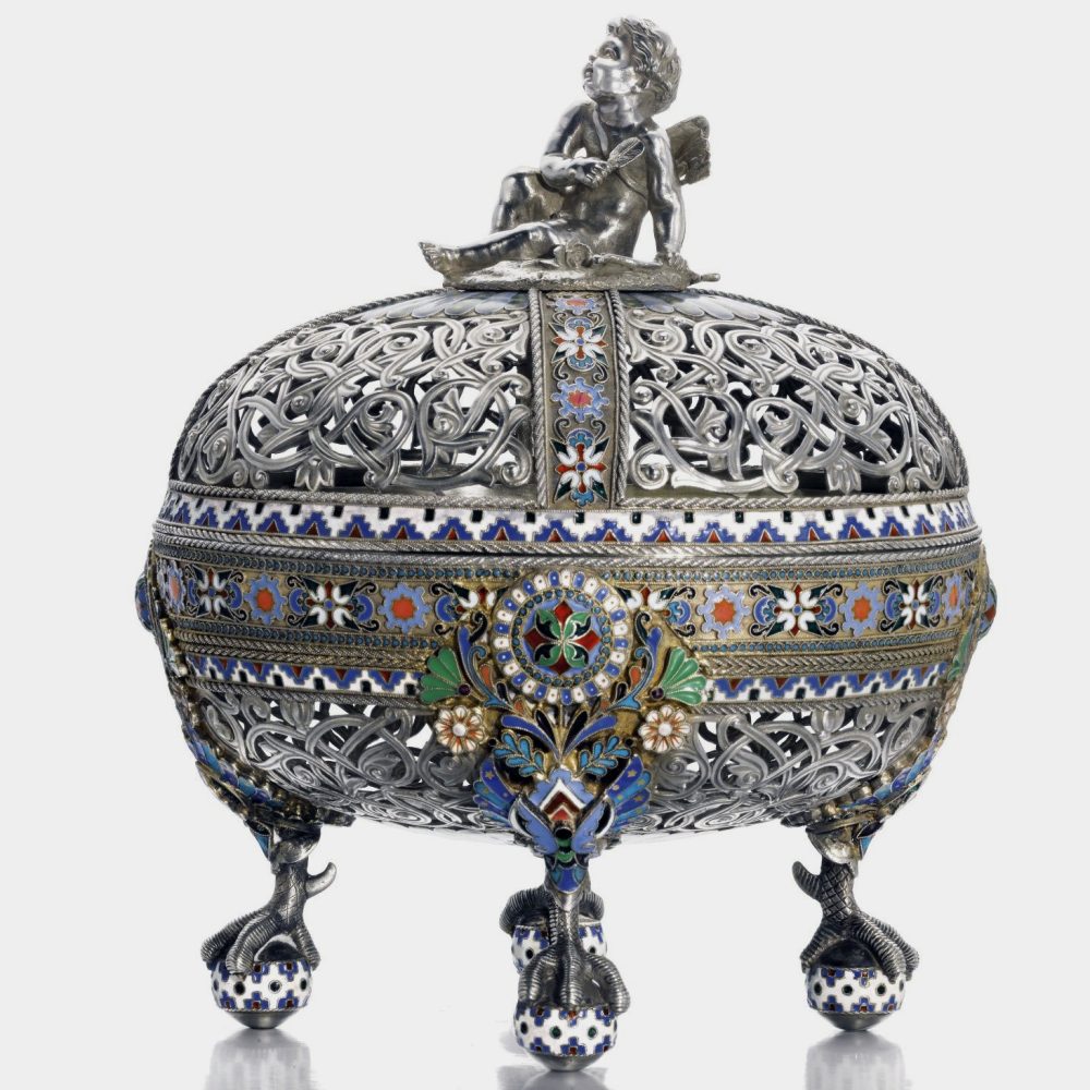 Russian Silver Enamel Box Ovchinnikov 07a