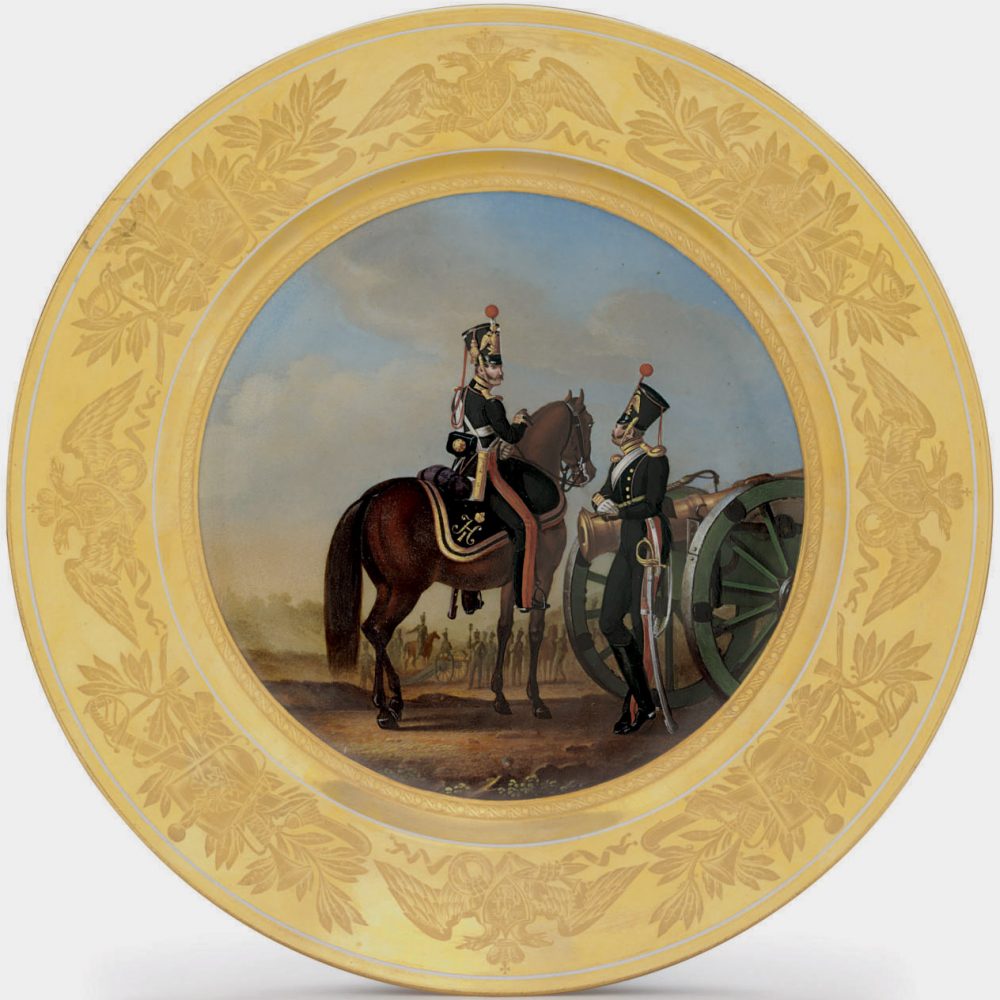 Russian Imperial Porcelain Military Plate 72 Mounted Artillery