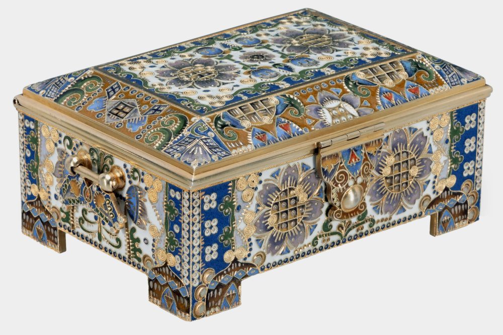 Russian Silver Enamel casket by Fedor Ruckert for Kurlukov
