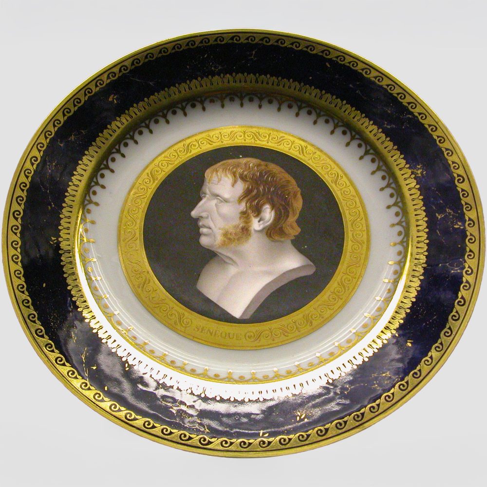 Sevres porcelain plate from service iconographique. Cameo portrait of Seneca.