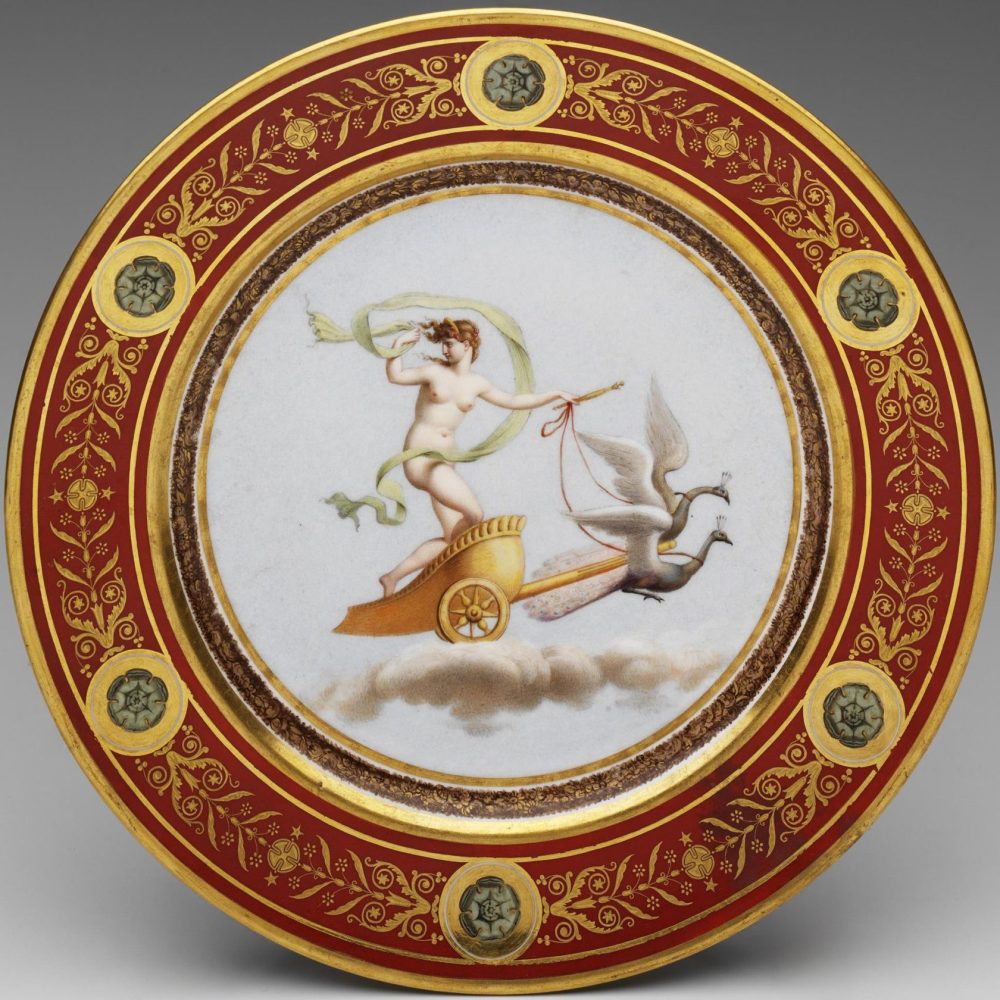 Sevres porcelain plate "Juno on a chariot" Olympic Service painted by Marie-Victoire Jaquotot. Circa 1805-1806