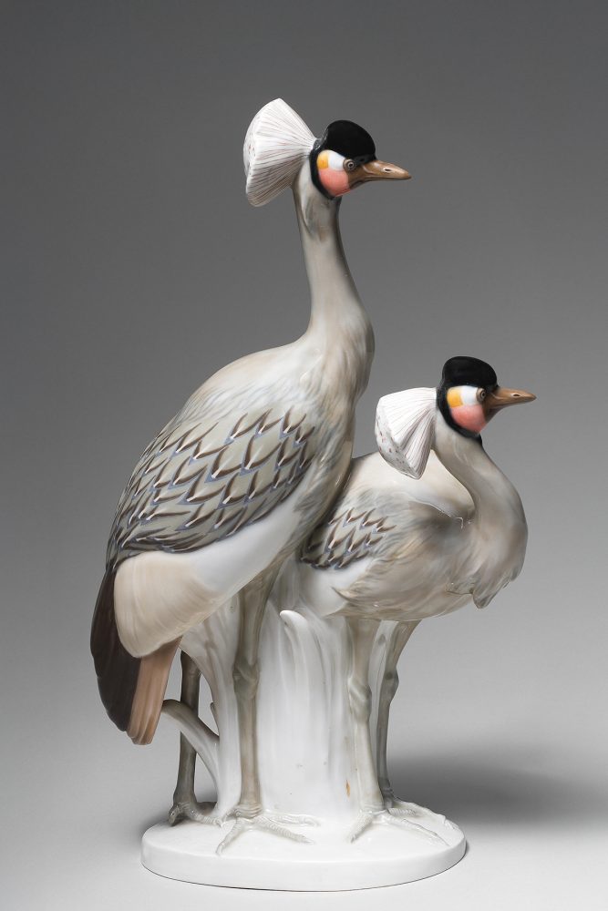 Meissen Cranes. Figural group. Two large birds. Modeled by Hermann Fritz. Model D266