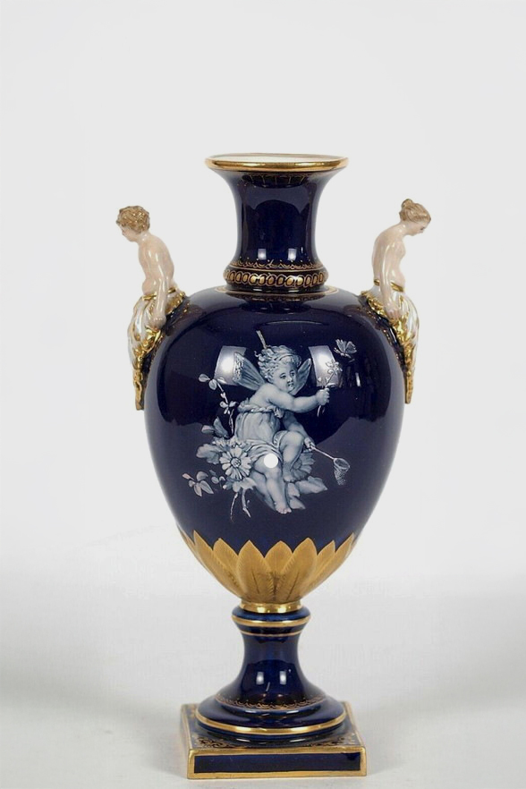 Meissen Vase French Enamel with Figural Handles