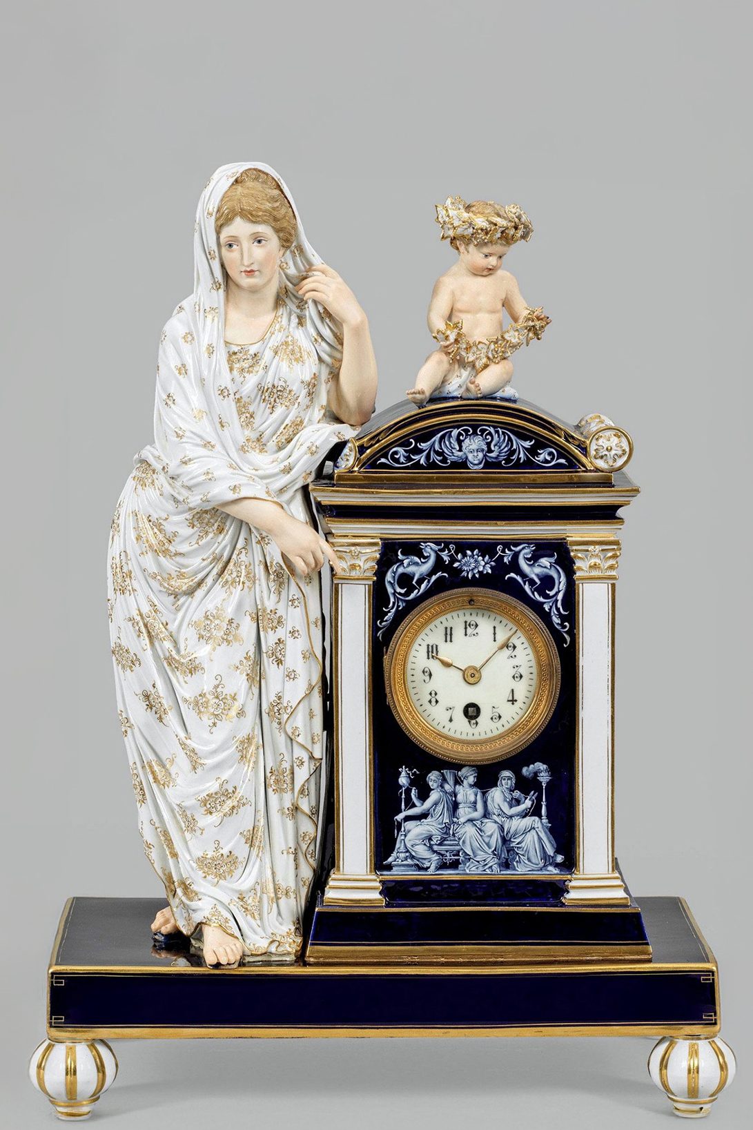 Figural Meissen Clock in  French Enamel Style