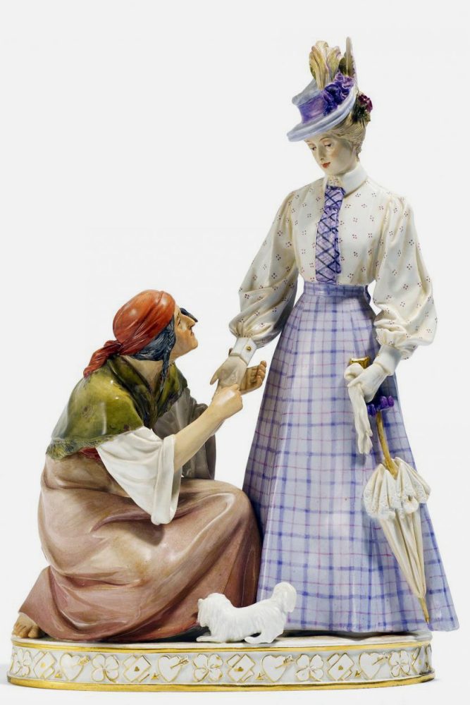 Meissen "Fortune Teller" figural group. Model number R120 by A. Rehm, 1898