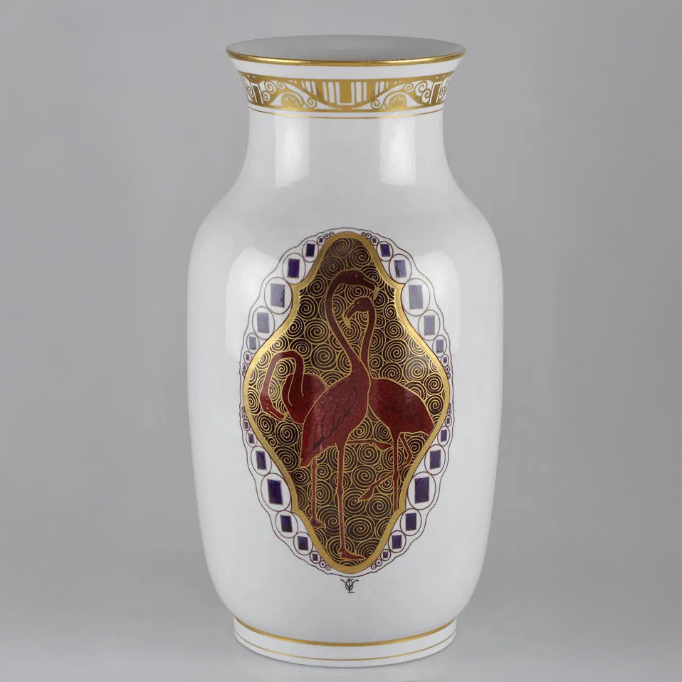 Meissen Vase with Flamingo