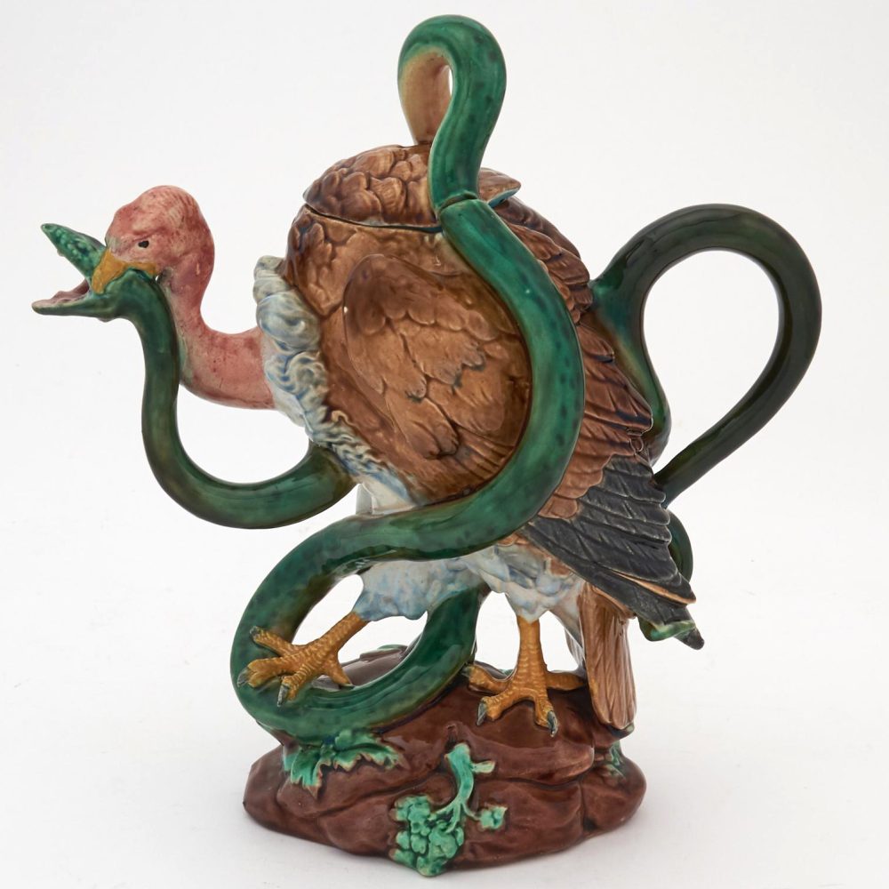 Minton Majolica Vulture And Snake Teapot Sq