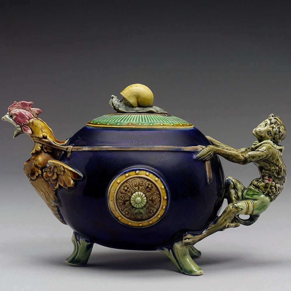 Minton Majolica Monkey And Rooster Teapot 624 Sq