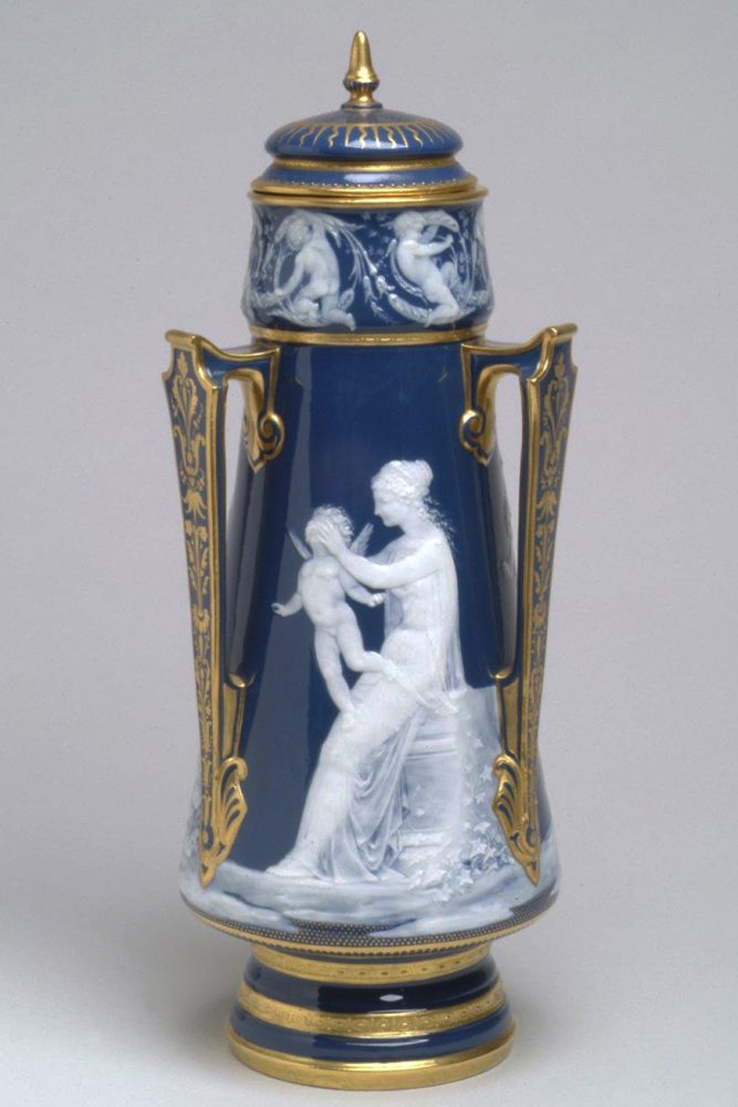 Minton Pate-Sur-Pate Covered Vase by Solon Messenger