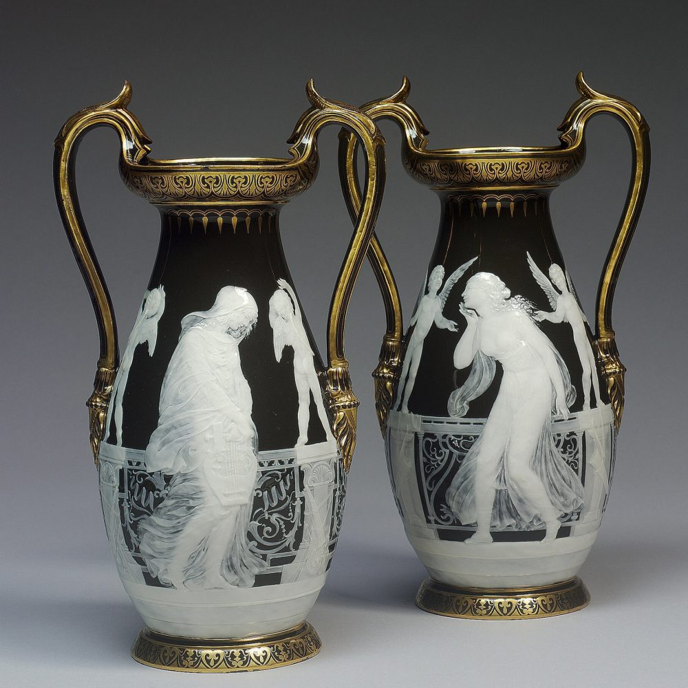 Pair Of Minton Pate Sur Pate Vases By Solon 121
