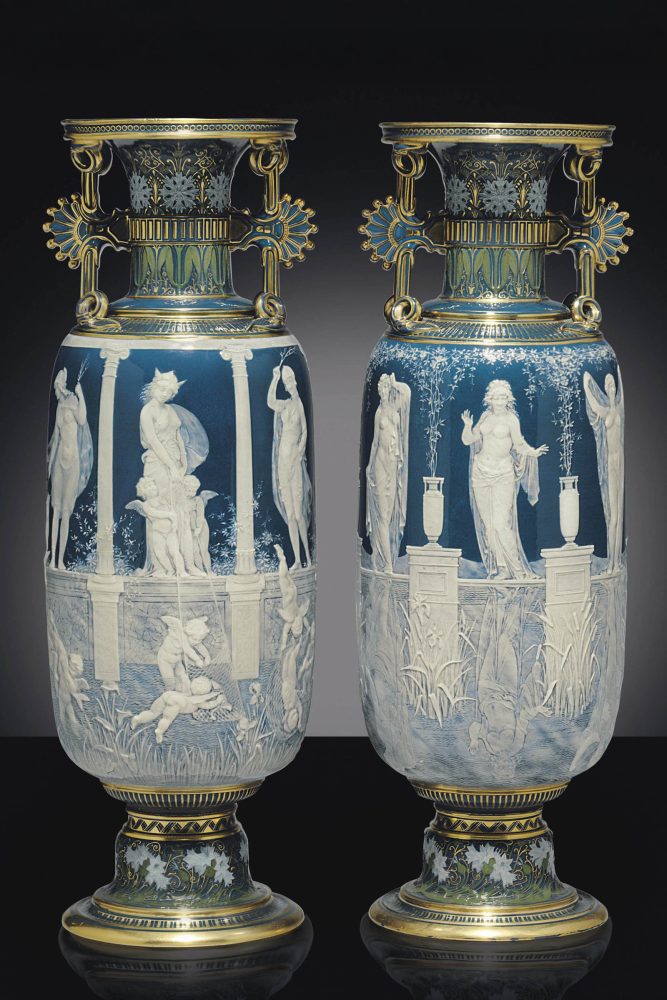 Pair Of Minton Pate Sur Pate Vases By Solon 2351