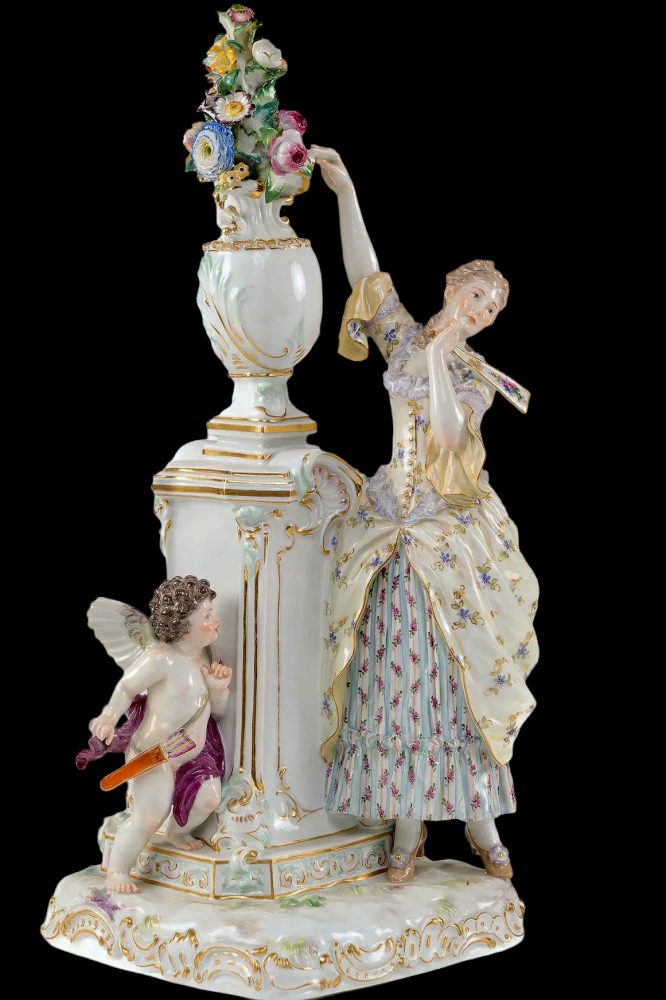 Meissen O180 Figural Group Lady With Cupid