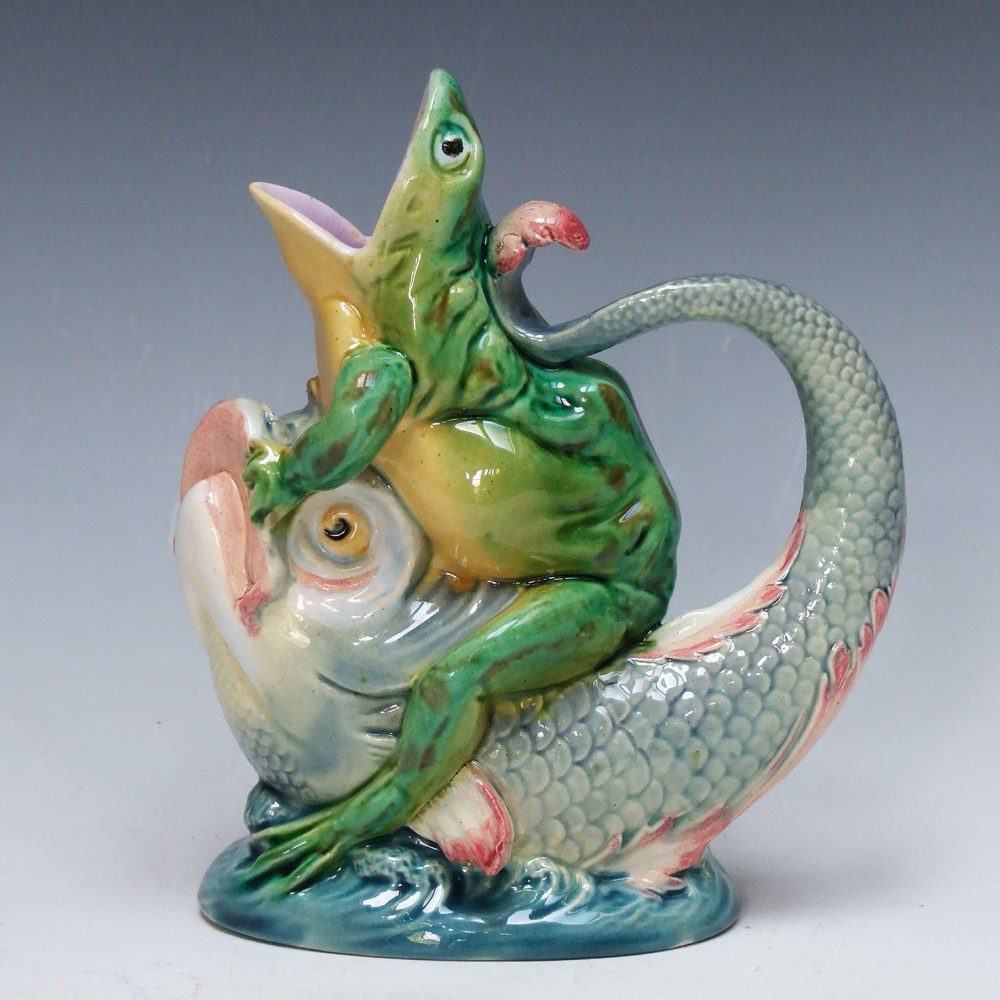 Minton 1971 Majolica Frog And Fish Pitcher