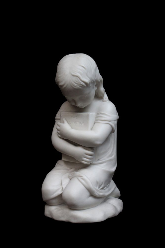 Minton 199 Parian Figure "Belief". Kneeling Girl with the Bible. Praying.