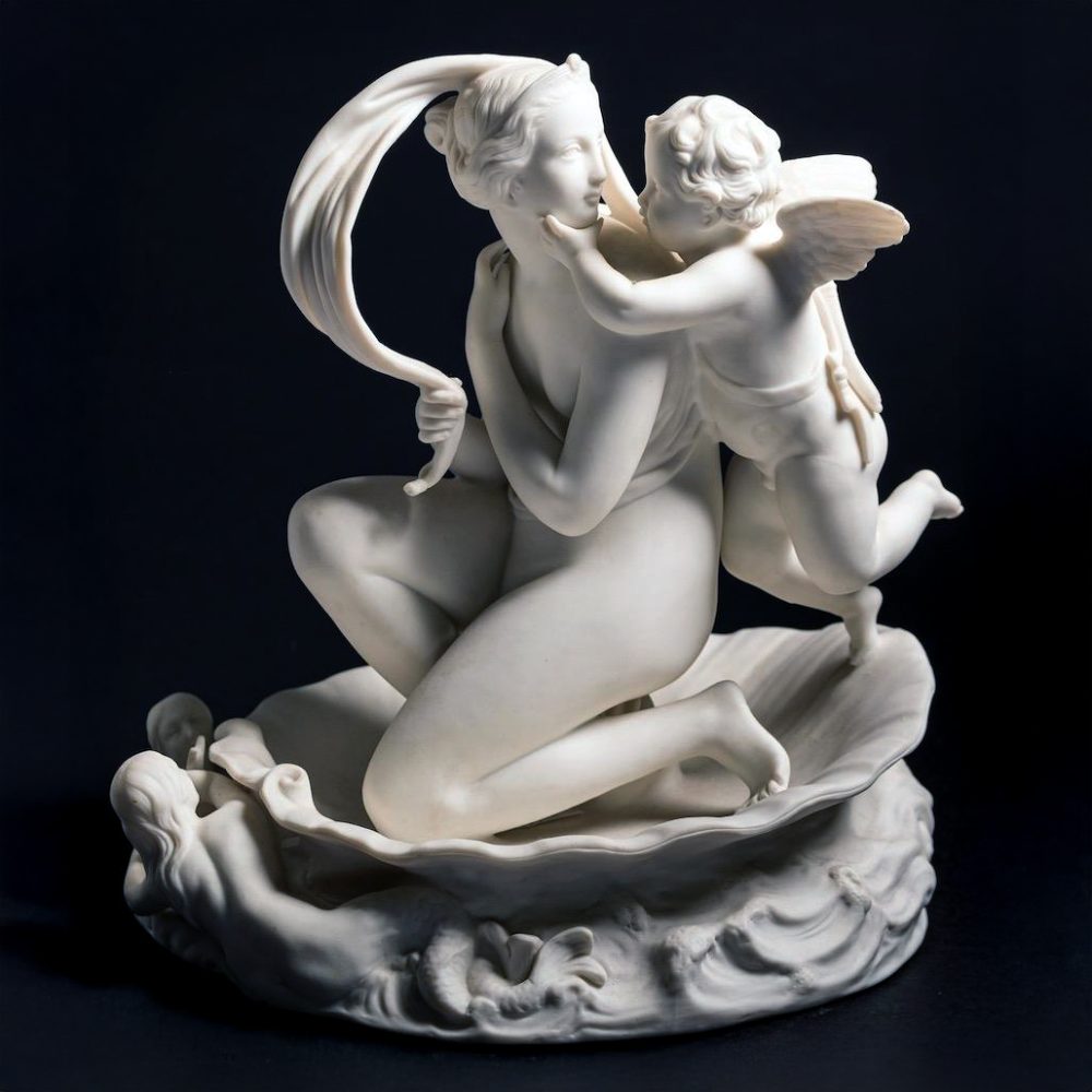 Minton 255 Parian Figural Group Venus And Cupid In Shell
