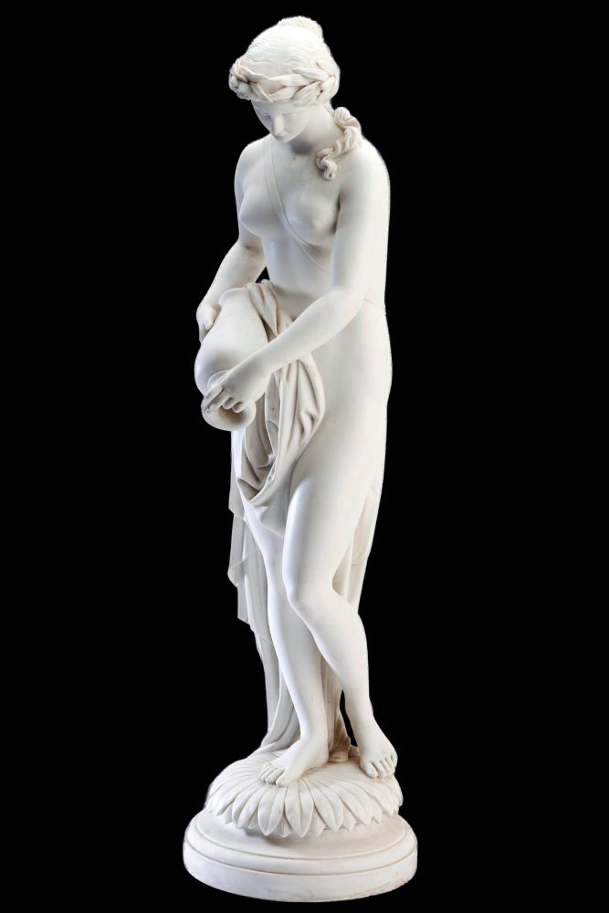 Large Minton Parian Figure Water Nymph. Nude female statue with ewer pitcher jug. Shape number 380.