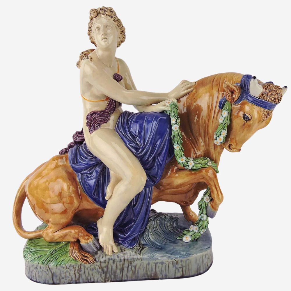 Minton 415 Majolica Figural Group. Figure. Europa and the bull.