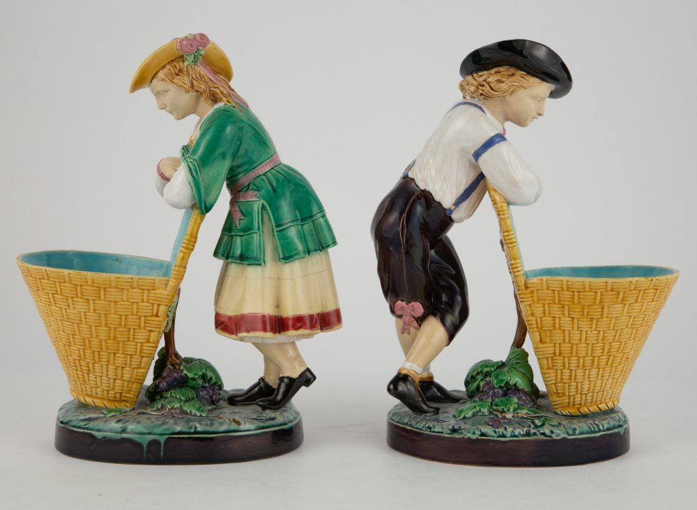 Minton 421 431 Majolica Boy And Girl With Baskets