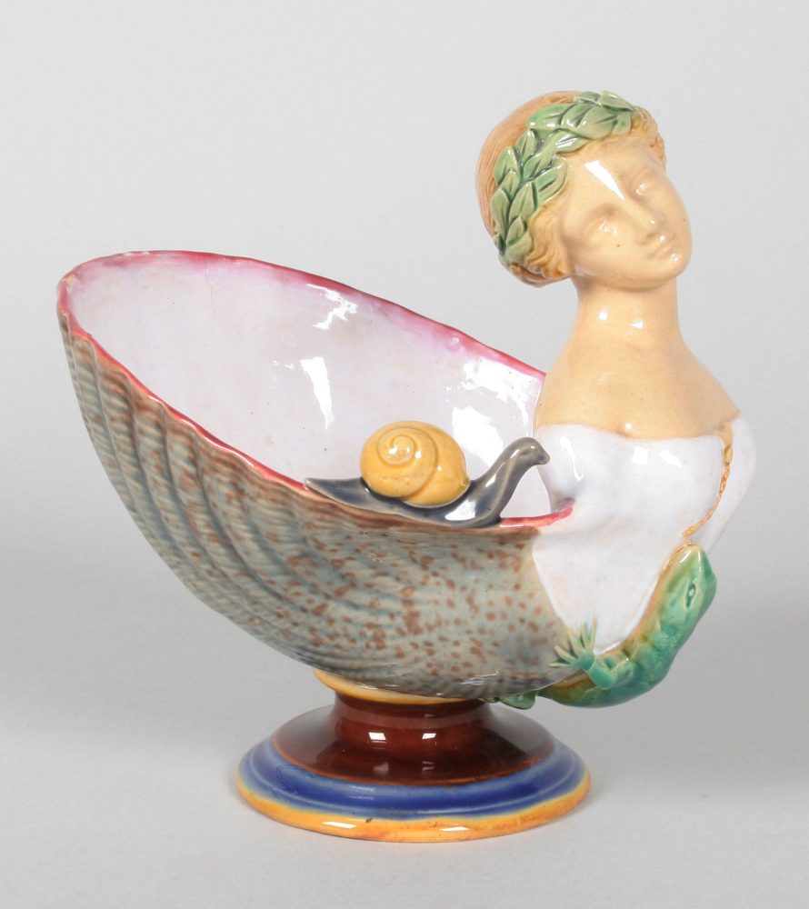 Minton 903 Majolica Shell Dish With Head Handle Cleopatra