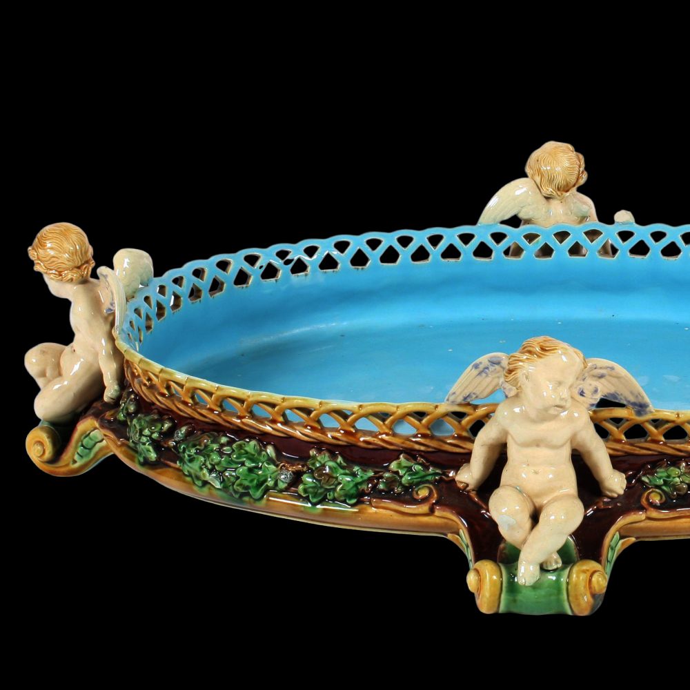 Minton Majolica Oval Basket with Cupids