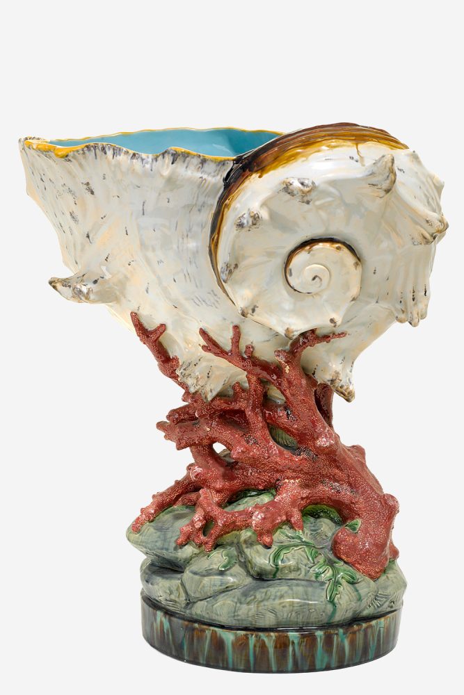 Minton 966 Majolica Jardiniere. Shell. Corals.