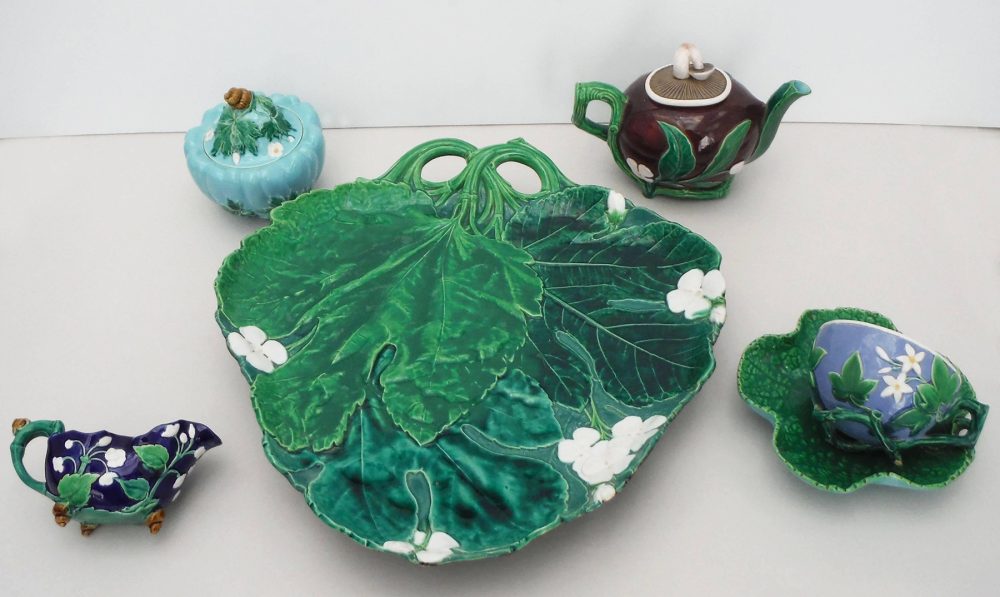 Minton Majolica Service Leafage 642 Teapot Creamer Sugar Tray Cup Saucer